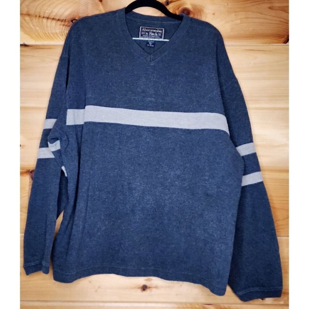 Vintage Abercrombie and Fitch Sweater Adult Large Gray V Neck Knit Pullover